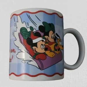 DISNEY Mickey Minnie Pluto Winter Christmas Mug "Hang On Pluto!" Coffee Tea Cup